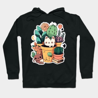 Cute kawaii plants and pots pack with cat Hoodie